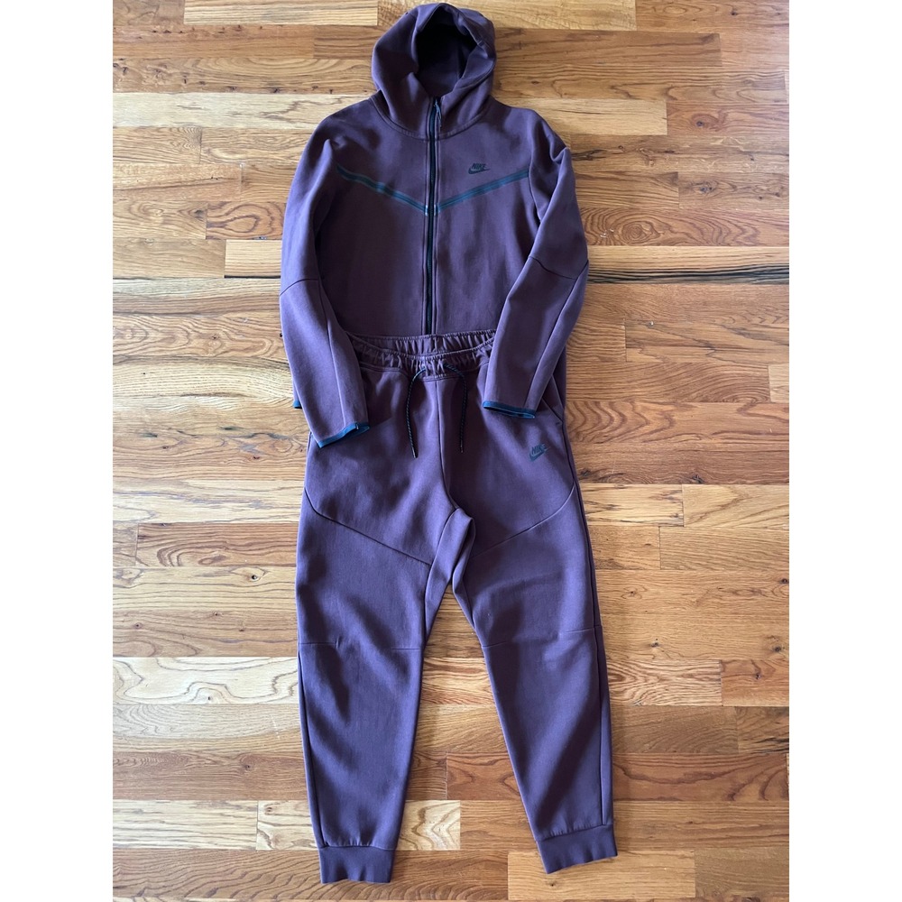 Nike Tech Fleece Tracksuit Set Mens Large Burgundy Maroon Hoodie and Joggers